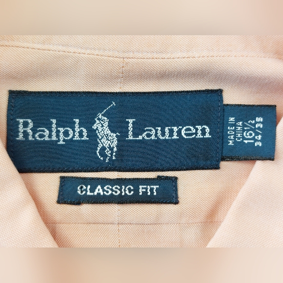 Ralph Lauren Shirt Mens Size 16.5 34/35 Peach Long Sleeve Flesh Pony Classic Fit - Picture 3 of 9